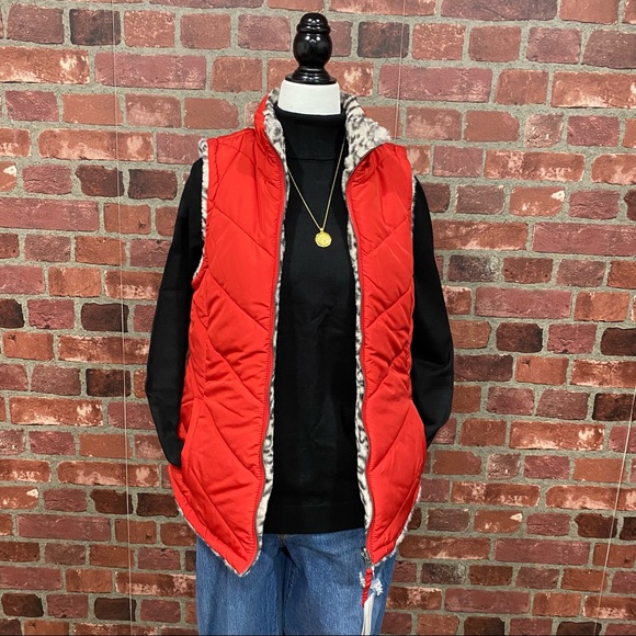 Plus Sz 1X Leopard Reversible Sherpa Zip Up Vest - Picture 14 of 17